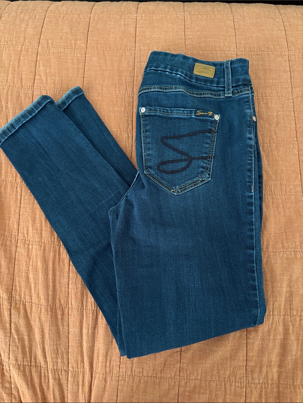 Seven7 Dark Blue Skinny Jeans with Embroidered Back Pocket